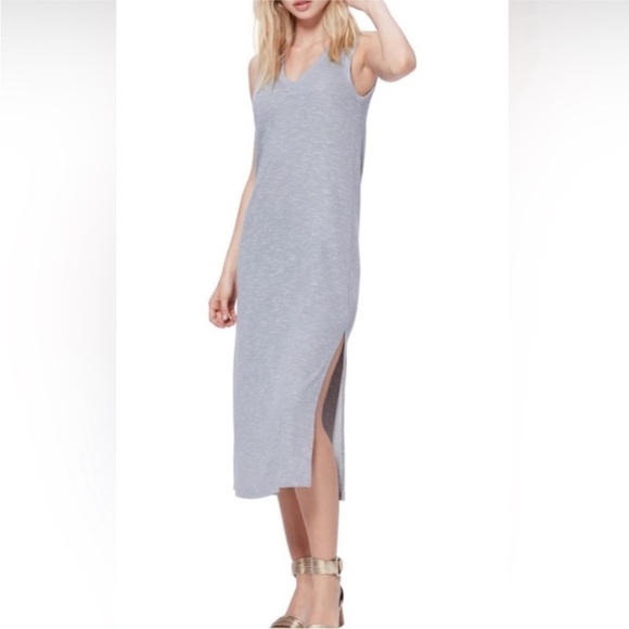 Paige Denim Heather Gray Side Split V Neck MIDI Dress - Picture 1 of 8